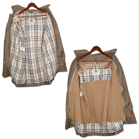 Vintage Burberry Nova Check Trim Rain Jacket Windbreaker Wool Liner Coat Brown - Picture 7 of 16